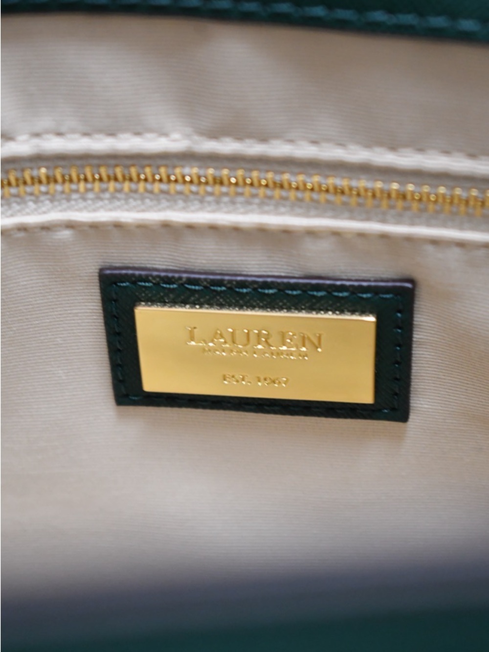 Ralph Lauren Dark Green Saffiano Leather Top Handle Tote - Picture 8 of 8